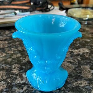 Vintage Blue Vogue Mercantile Co. (NYC) small glass toothpick holder Home Accent
